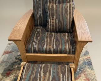 Mission Style Oak Glider Chair and Ottoman