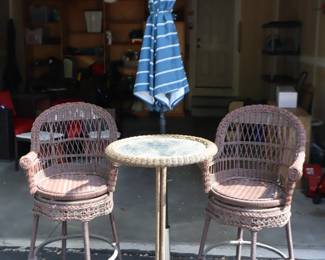 Wicker Patio Barstools, Table, and Umbrella $100 or Best Offer