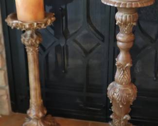 Carved Candle Holder Pair 22 & 26" H $90 or Best Offer
