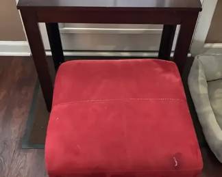 Wood Side Table and Fabric Ottoman