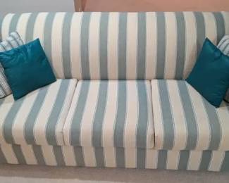 Green and Beige Striped Sofa