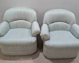 2 Light Green Tweed Swivel Chairs