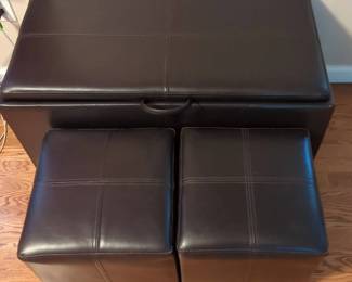  02 Faux Leather Ottoman with Two Stools