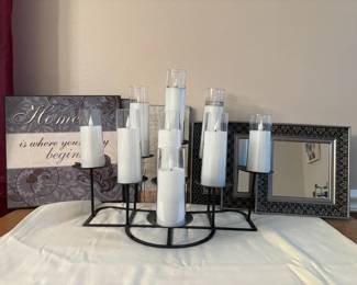 Small Mirror  Art Decor , Electric Candles on Metal Holder
