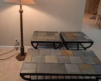 Slate Tables, Coffee and End Tables with Floor Lamp