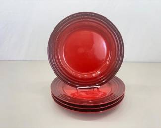 4 Le Creuset Cerise Cherry 12" Dinner Plates