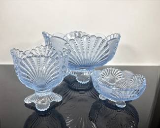 Vintage Mosser Glass Footed Bowl 3 Piece Set
