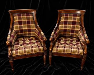 Thomasville Plaid Accent Chairs Pair Vintage Upholstered Armchairs