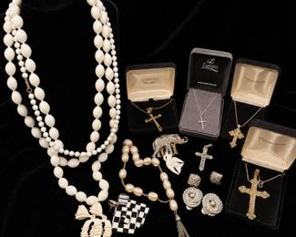 Vintage Costume Jewelry Lot Sterling Cross Necklaces Ann Klein Laura Conrad
