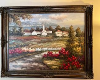 Large Framed Landscape Painting Ornate Gold Frame Vintage Wall Art