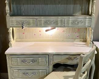 Dixie Cabaret Desk Hutch  Chair Vintage French Provincial Vanity Set