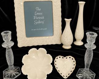 Waterford Crystal Lenox Decor Candlesticks Vase Frame Vanity Lot