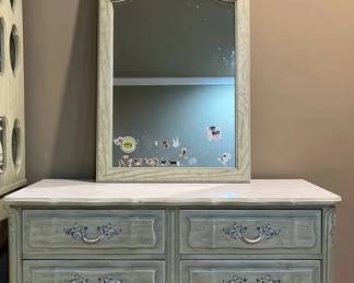 Dixie Cabaret Dresser Mirror  Chest w Hutch French Provincial Set