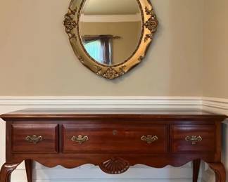 Vintage American Drew Sideboard Buffet Table With Ornate Mirror Traditional Console
