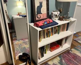 Floor Mirror, Bookshelf, Books, Table Lamp