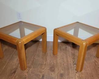 Danish Modern Teak  Glass Side Tables