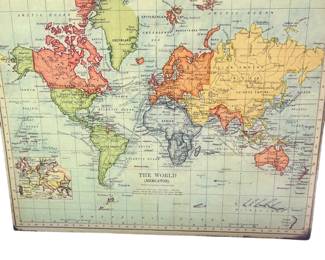 Vintage Mercator World Map Print on Metal/Board
