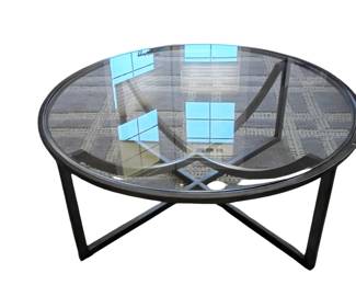 Round Glass Top Coffee Table with Metal X-Base