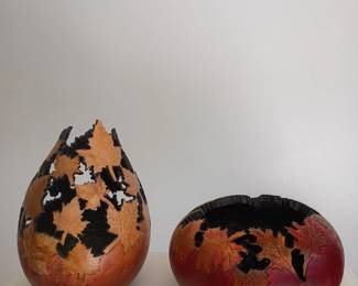 Hand-Carved Decorative Gourd Art Set (2 Pieces)
