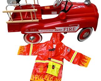 Vintage Style Pedal Fire Truck No. 281 with Firefighter Costume Jacket