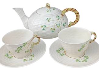 Belleek Irish Porcelain Shamrock Tea Set