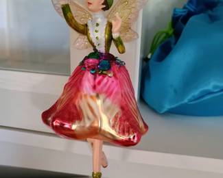 Robert Stanley pink jeweled flower fairy glass ornament 