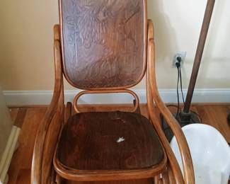 Thonet style bentwood rocker with embossed back and seat