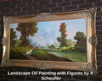 Landscape Oil Painting with Figures by A. Scheufler