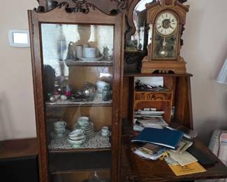 Oak Arts and Crafts China Cabinet with Clock