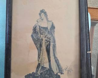 Antique French Ink Drawing of a Woman by Henri Pille