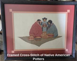 Framed CrossStitch of Native American Potters