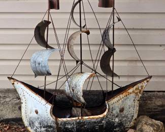 Brutalist Metal Sailboat Sculpture