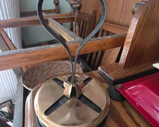 Brass and Wrought Iron Tabletop Ashtray with Tongs