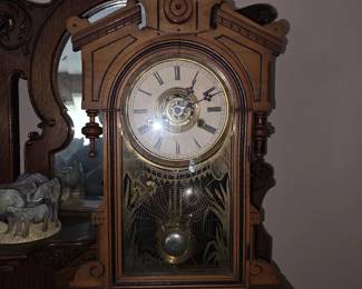 Oak Grandfather Clock with Spider Web and Fly Motif