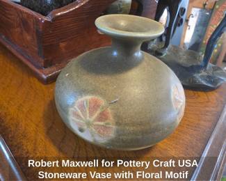 Robert Maxwell for Pottery Craft USA Stoneware Vase with Floral Motif