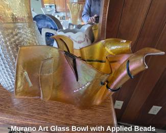 Murano Art Glass Bowl with Applied Beads
