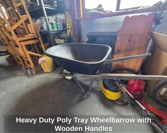 Heavy Duty Poly Tray Wheelbarrow with Wooden Handles