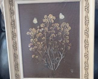 Framed Pressed Queen Annes Lace with Butterflies