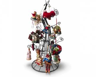 46 VintageMetalOrnamentDisplayTreewMixedChristmasOrnamentsLot