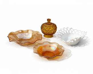 40 VintageGlassDecorLotCarnivalGlassMilkGlassAmberCandyDish