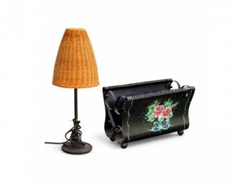 11 VintageRattanFloorLampMetalMagazineRack
