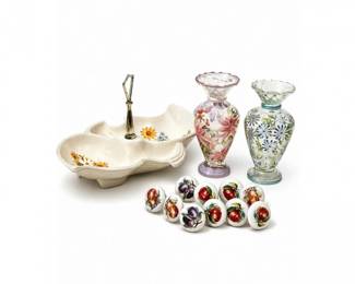 14 VintageHandPaintedGlassVasesFruitKnobsSet