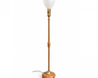 15 VintageWoodBrassFloorLampMilkGlassShade
