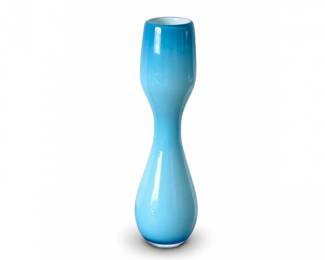 55 VintageCarloMorettiItalianBlueAndWhiteCasedGlassVase1960s