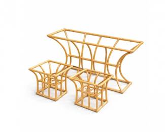 9 VintageRattanConsoleTableSideTablesSet