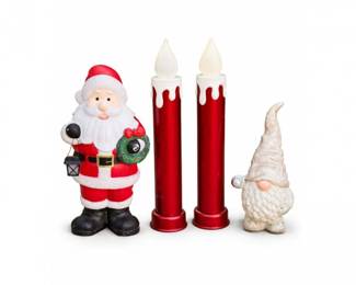 41 VintageChristmasBlowMoldLotSantaCandlesGnome