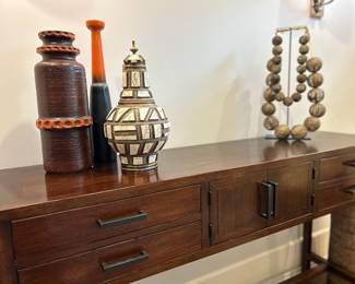 MCM vases, Moroccan urn, and bronze African necklace