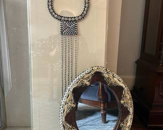 Massai beaded necklace and bone inlay mirror