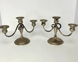 PM027 Monogrammed Silver Candlestick Holder Pair