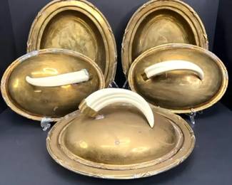 PM004 Vintage Brass Serving Dish Collection with Faux Antler Handles